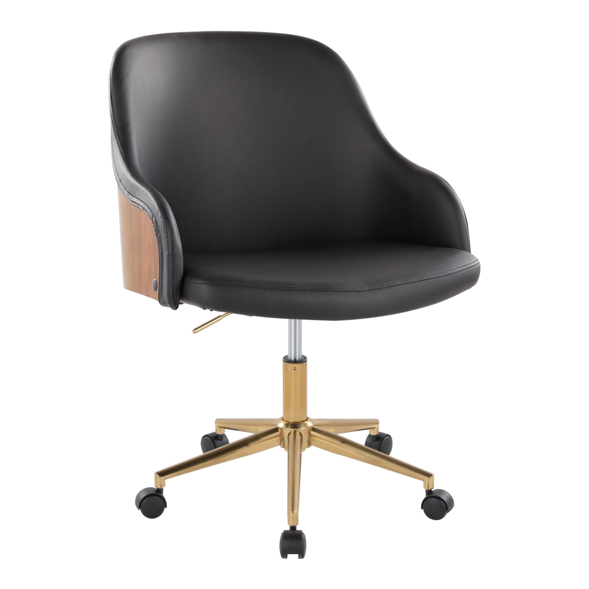 Bacci Contemporary Gold and Walnut Black Faux Leather Office Chair 2 Bacci Contemporary Gold and Walnut Black Faux Leather Office Chair - Image 2