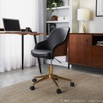 Bacci Contemporary Gold and Walnut Black Faux Leather Office Chair 8 Bacci Contemporary Gold and Walnut Black Faux Leather Office Chair