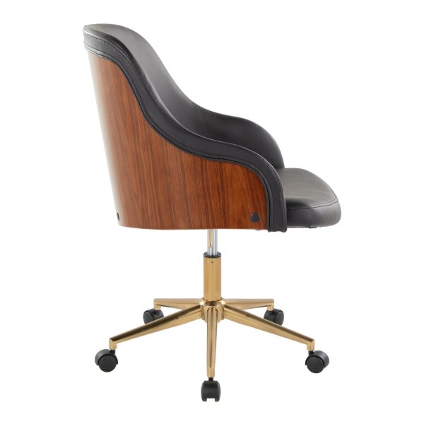 Bacci Contemporary Gold and Walnut Black Faux Leather Office Chair 2