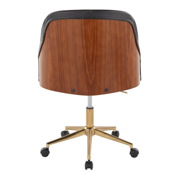 Bacci Contemporary Gold and Walnut Black Faux Leather Office Chair 4