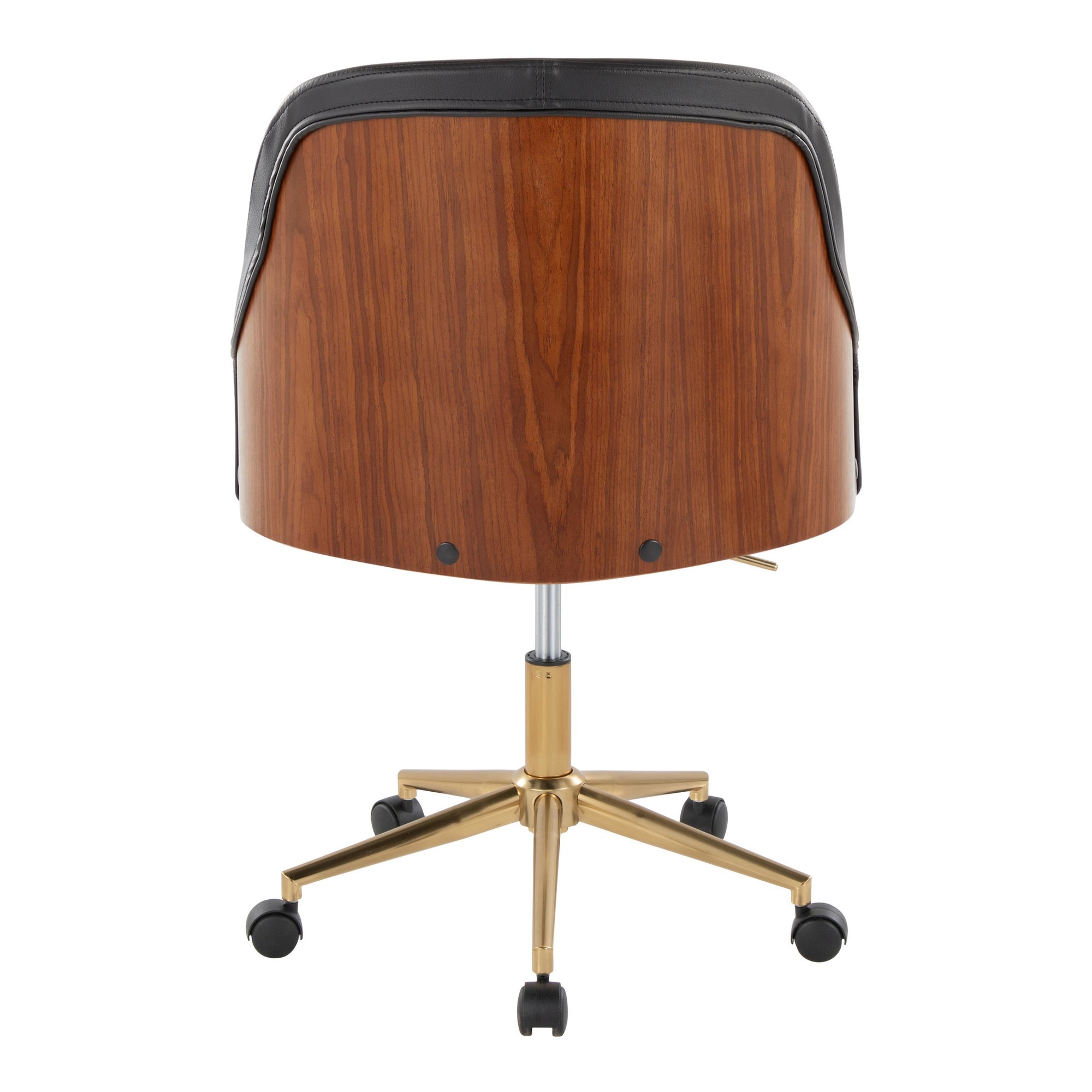 Bacci Contemporary Gold and Walnut Black Faux Leather Office Chair 5 Bacci Contemporary Gold and Walnut Black Faux Leather Office Chair - Image 5