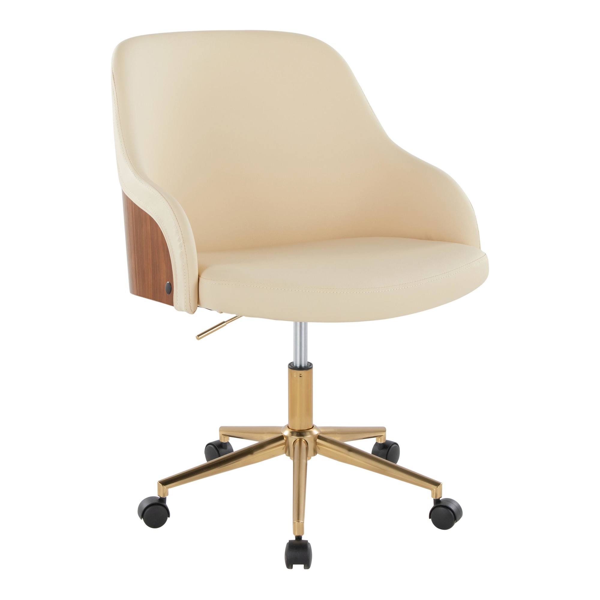Bacci Contemporary Gold and Walnut Cream Faux Leather Office Chair 2 Bacci Contemporary Gold and Walnut Cream Faux Leather Office Chair - Image 2