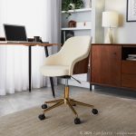 Bacci Contemporary Gold and Walnut Cream Faux Leather Office Chair 8 Bacci Contemporary Gold and Walnut Cream Faux Leather Office Chair