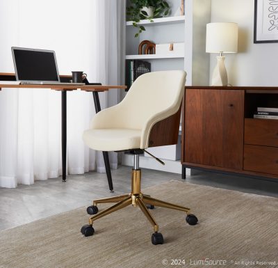 Bacci Contemporary Gold and Walnut Cream Faux Leather Office Chair