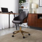 Bacci Contemporary Gold and Walnut Faux Leather Office Chair 8 Bacci Contemporary Gold and Walnut Faux Leather Office Chair