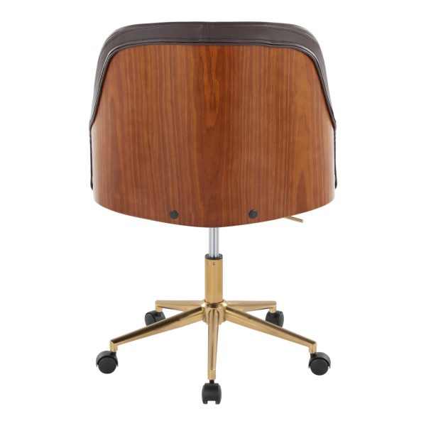 Bacci Contemporary Gold and Walnut Faux Leather Office Chair 4