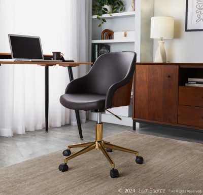 Bacci Contemporary Gold and Walnut Faux Leather Office Chair