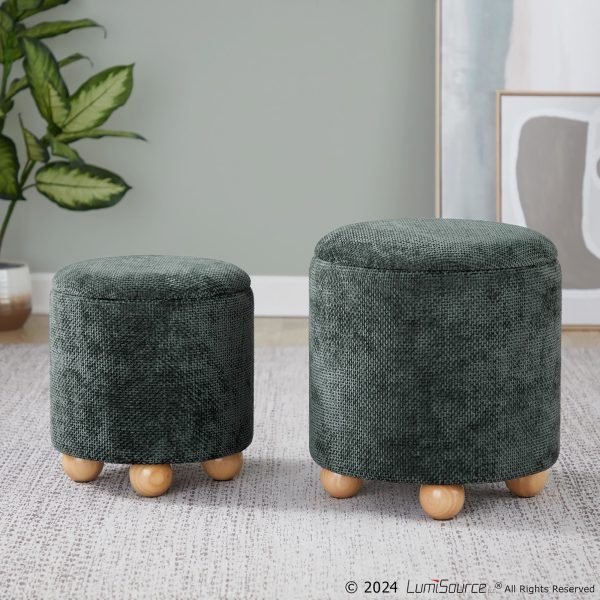 Bacci Contemporary Green Fabric Storage Ottoman Set Set of 2 1