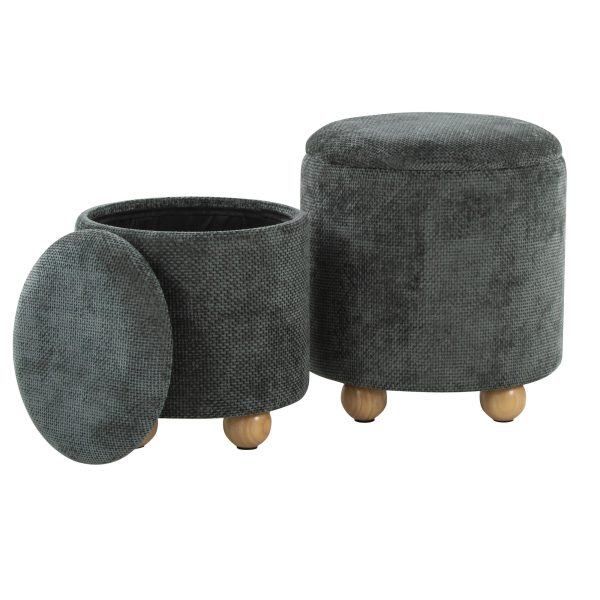 Bacci Contemporary Green Fabric Storage Ottoman Set Set of 2 10