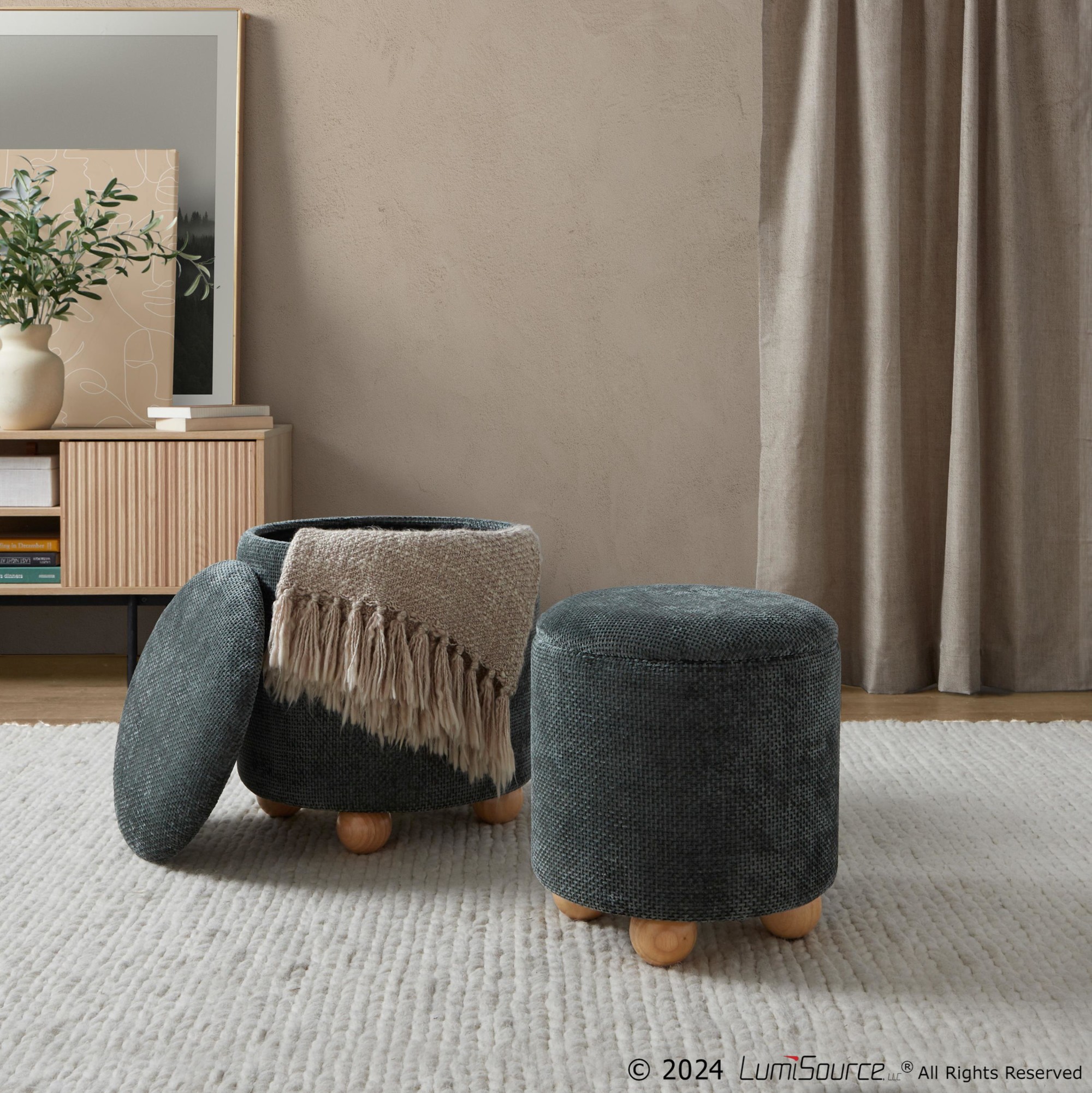 Bacci Contemporary Green Fabric Storage Ottoman Set (Set of 2) 4 Bacci Contemporary Green Fabric Storage Ottoman Set (Set of 2) - Image 4