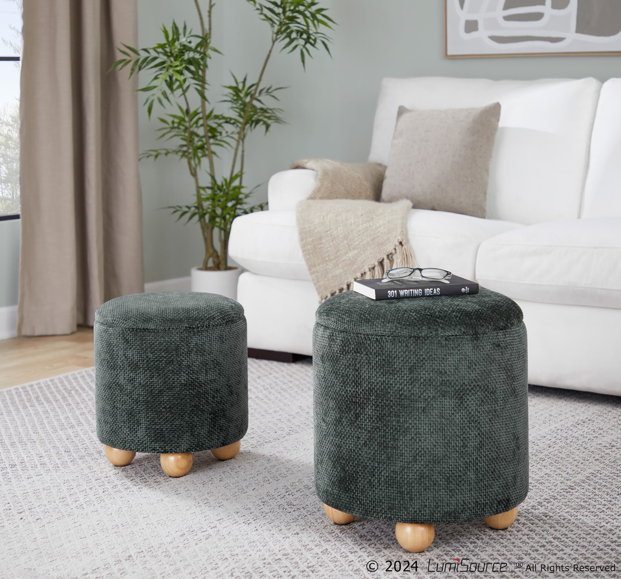 Bacci Contemporary Green Fabric Storage Ottoman Set (Set of 2) 1 Bacci Contemporary Green Fabric Storage Ottoman Set (Set of 2)