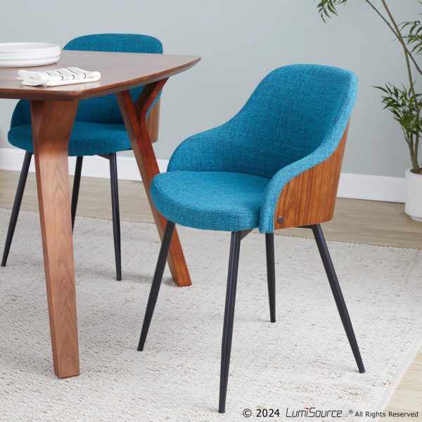 Bacci Contemporary Teal Fabric Accent Chairs Black Metal Walnut Set of 2 1