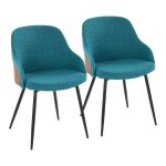 Bacci Contemporary Teal Fabric Accent Chairs Black Metal Walnut (Set of 2)