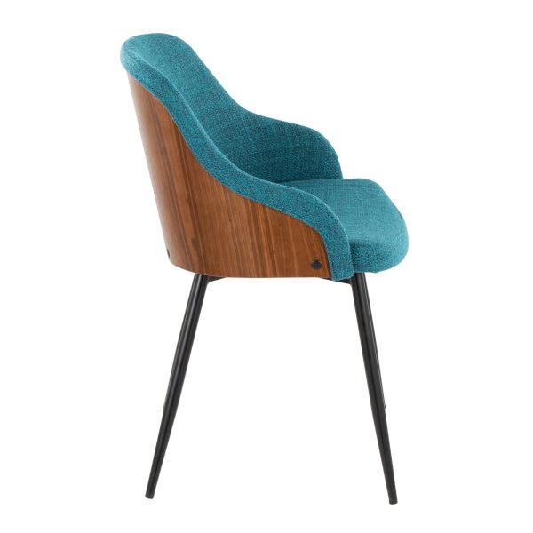 Bacci Contemporary Teal Fabric Accent Chairs Black Metal Walnut Set of 2 4