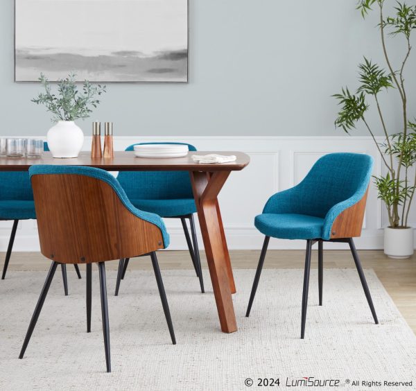 Bacci Contemporary Teal Fabric Accent Chairs Black Metal Walnut Set of 2