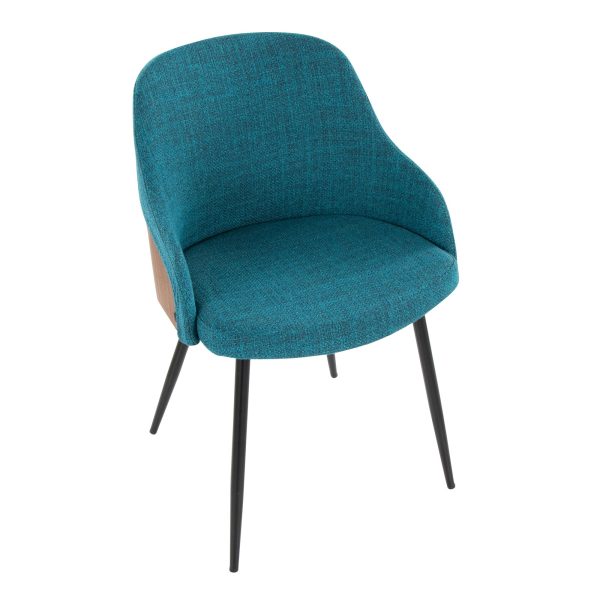 Bacci Contemporary Teal Fabric Accent Chairs Black Metal Walnut Set of 2 8