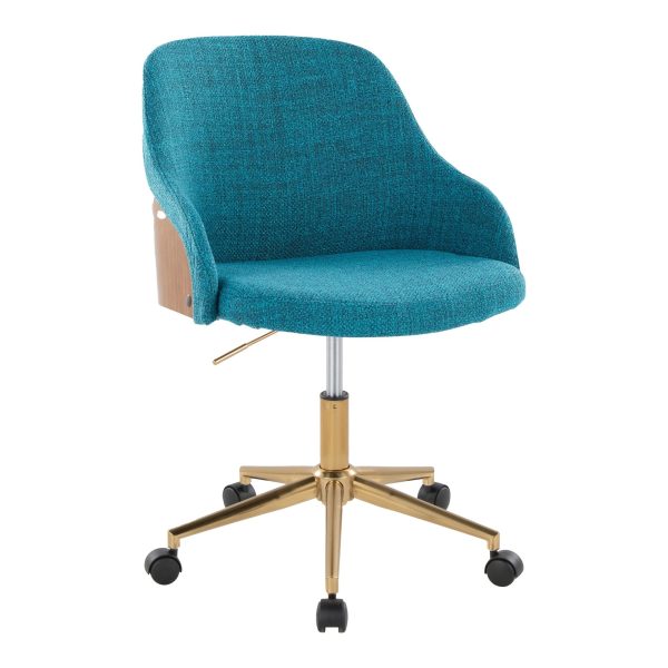 Bacci Contemporary Teal Fabric Office Chair Gold and Walnut 1