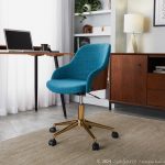 Bacci Contemporary Teal Fabric Office Chair Gold and Walnut
