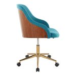 Bacci Contemporary Teal Fabric Office Chair Gold and Walnut
