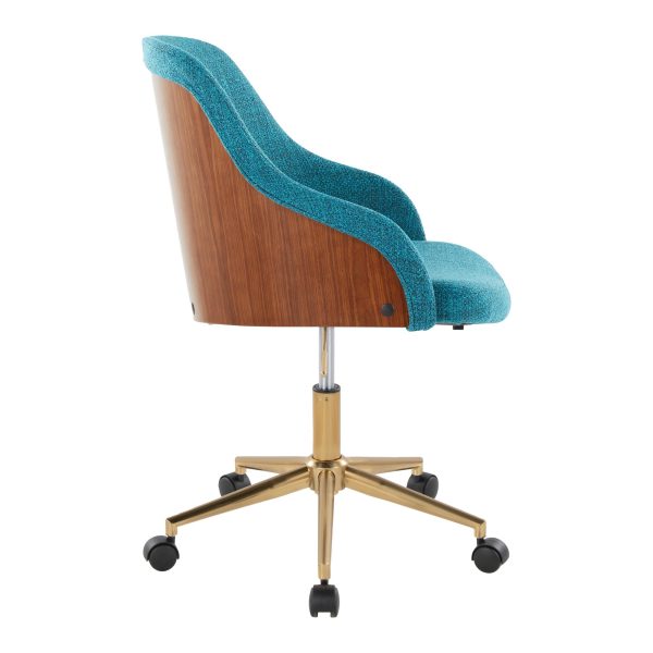 Bacci Contemporary Teal Fabric Office Chair Gold and Walnut 2