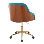 Bacci Contemporary Teal Fabric Office Chair Gold and Walnut