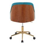 Bacci Contemporary Teal Fabric Office Chair Gold and Walnut