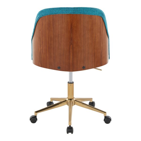 Bacci Contemporary Teal Fabric Office Chair Gold and Walnut 4
