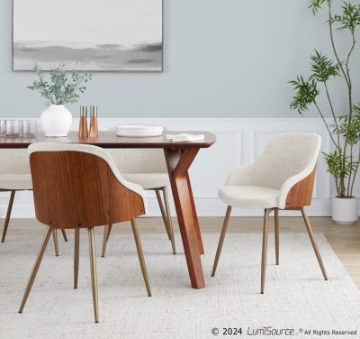 Bacci Cream Fabric, Walnut, Copper Contemporary Chairs (Set of 2)