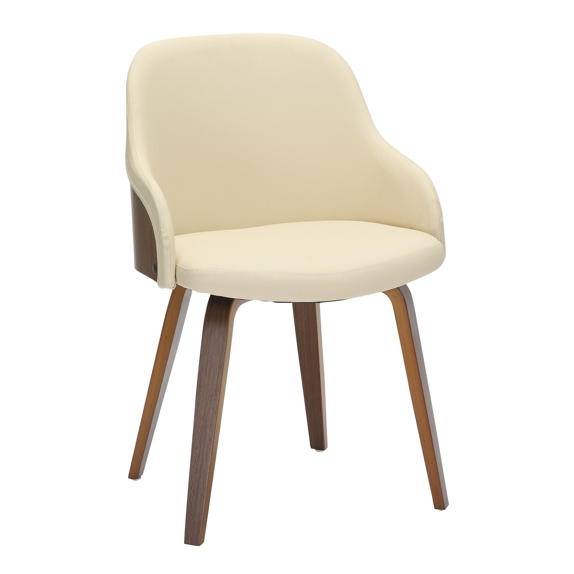 Bacci Mid-Century Modern Cream Accent Chair Walnut Wood 2 Bacci Mid-Century Modern Cream Accent Chair Walnut Wood - Image 2