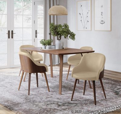 Bacci Mid-Century Modern Cream Accent Chair Walnut Wood