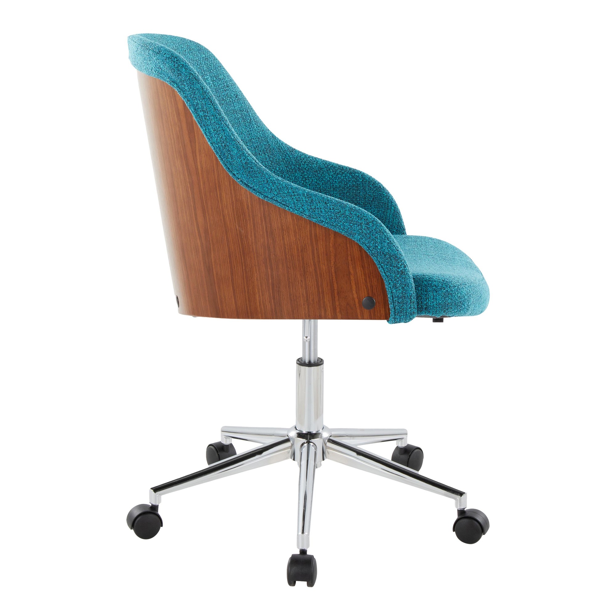 Bacci Teal Contemporary Office Chair Chrome and Walnut 3 Bacci Teal Contemporary Office Chair Chrome and Walnut - Image 3