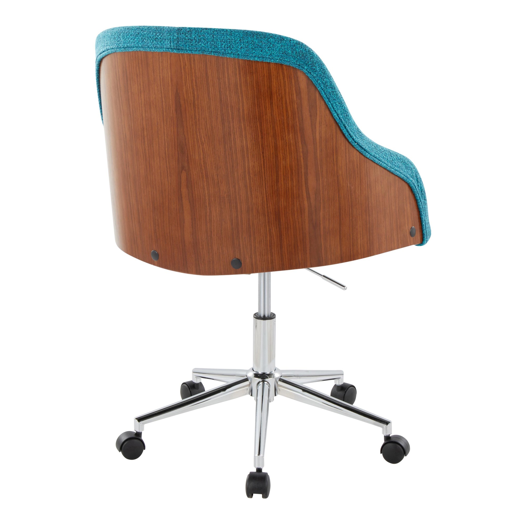 Bacci Teal Contemporary Office Chair Chrome and Walnut 4 Bacci Teal Contemporary Office Chair Chrome and Walnut - Image 4
