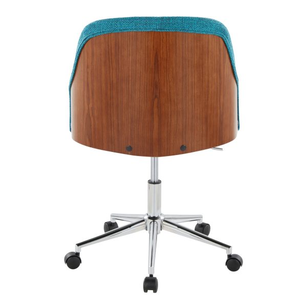 Bacci Teal Contemporary Office Chair Chrome and Walnut 4