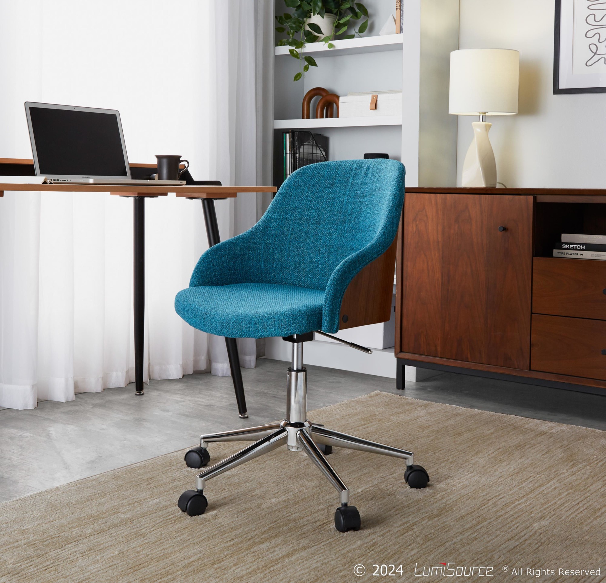Bacci Teal Contemporary Office Chair Chrome and Walnut 1 Bacci Teal Contemporary Office Chair Chrome and Walnut