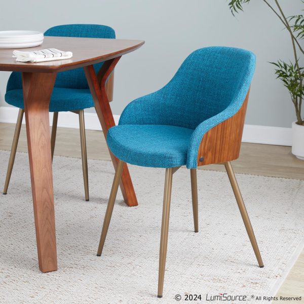 Bacci Teal Fabric Contemporary Accent Chairs Copper Legs Set of 2 1