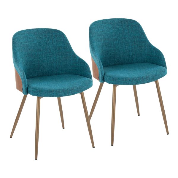 Bacci Teal Fabric Contemporary Accent Chairs Copper Legs Set of 2 2