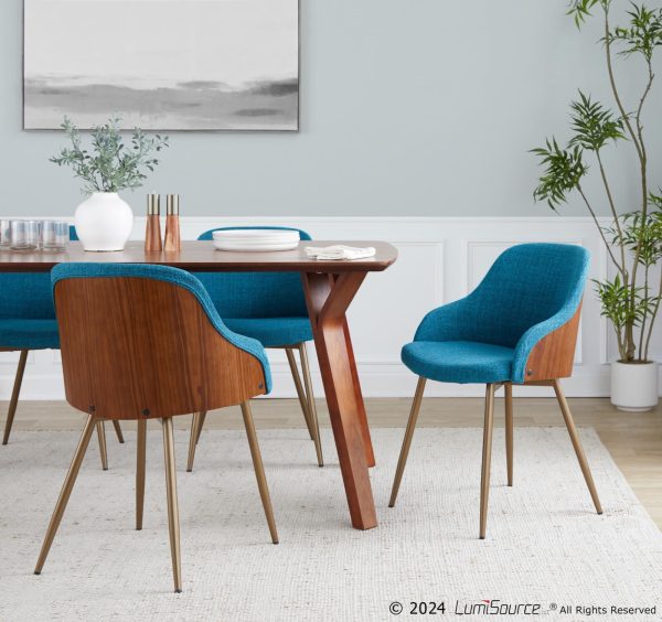 Bacci Teal Fabric Contemporary Accent Chairs Copper Legs Set of 2
