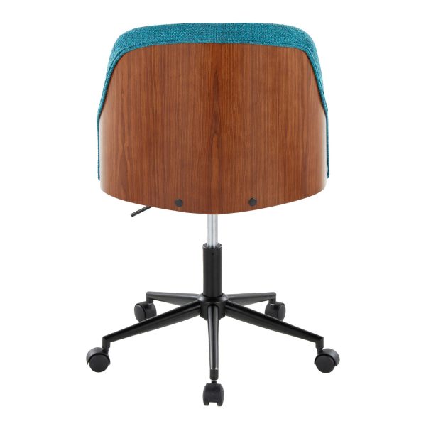 Bacci Teal Fabric Contemporary Office Chair Black Walnut Wood 4