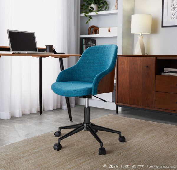 Bacci Teal Fabric Contemporary Office Chair Black Walnut Wood