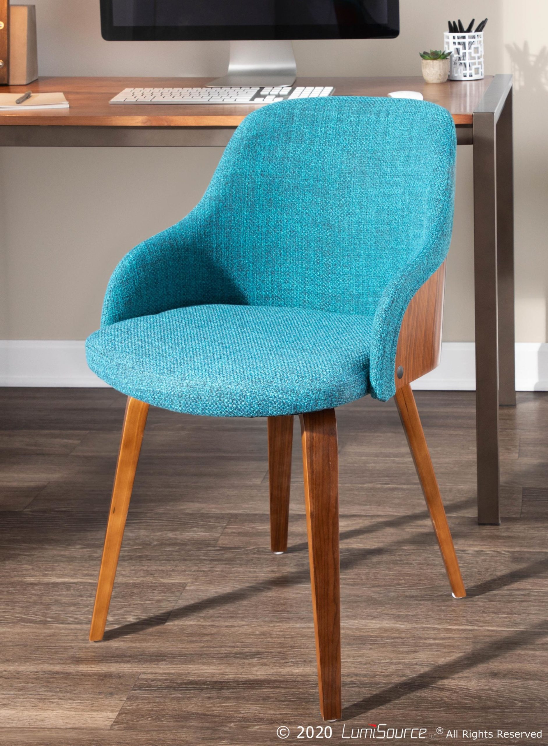 Bacci Teal Walnut Mid-Century Modern Accent Chairs (Set of 2) 2 Bacci Teal Walnut Mid-Century Modern Accent Chairs (Set of 2) - Image 2