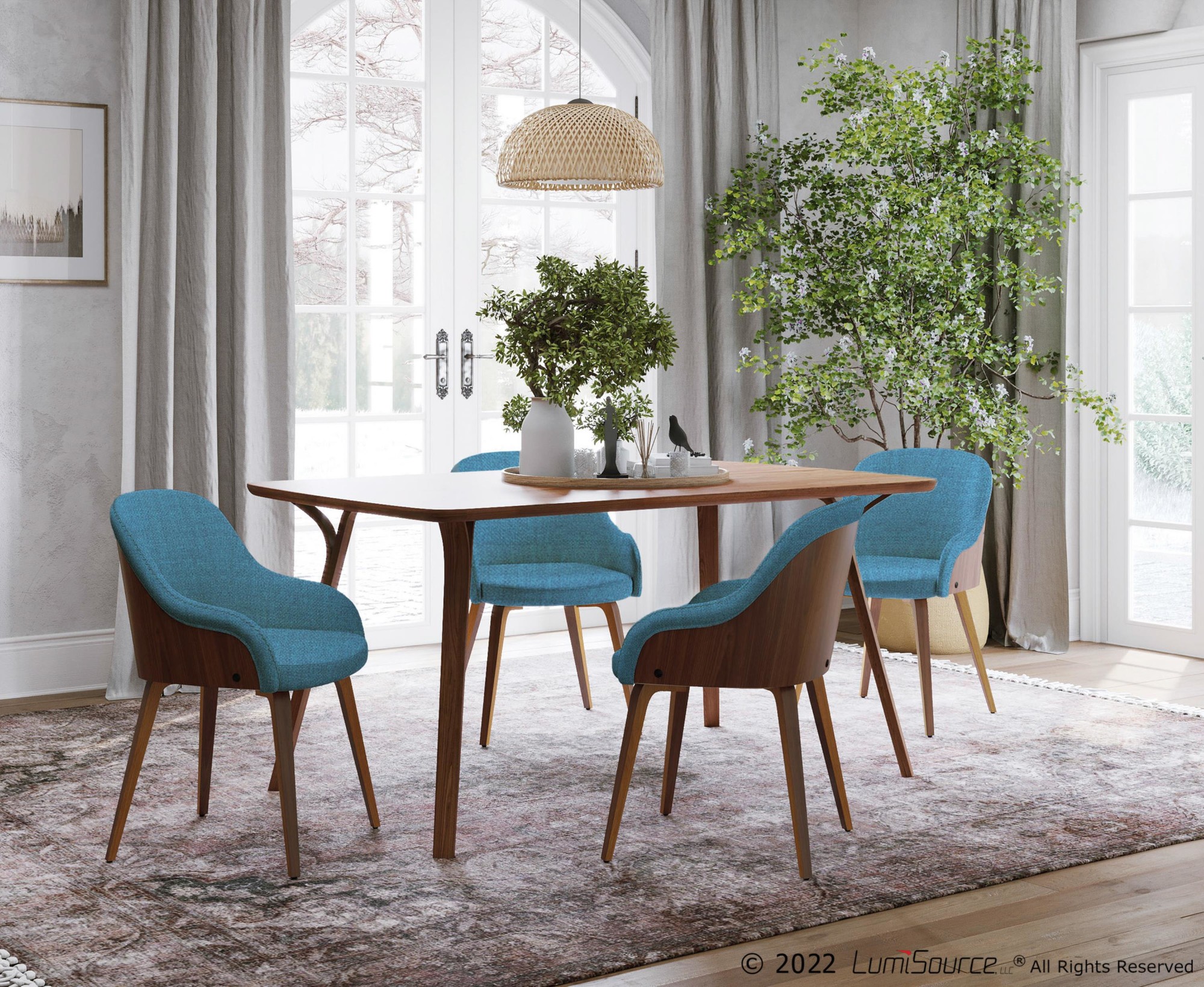Bacci Teal Walnut Mid-Century Modern Accent Chairs (Set of 2) 1 Bacci Teal Walnut Mid-Century Modern Accent Chairs (Set of 2)