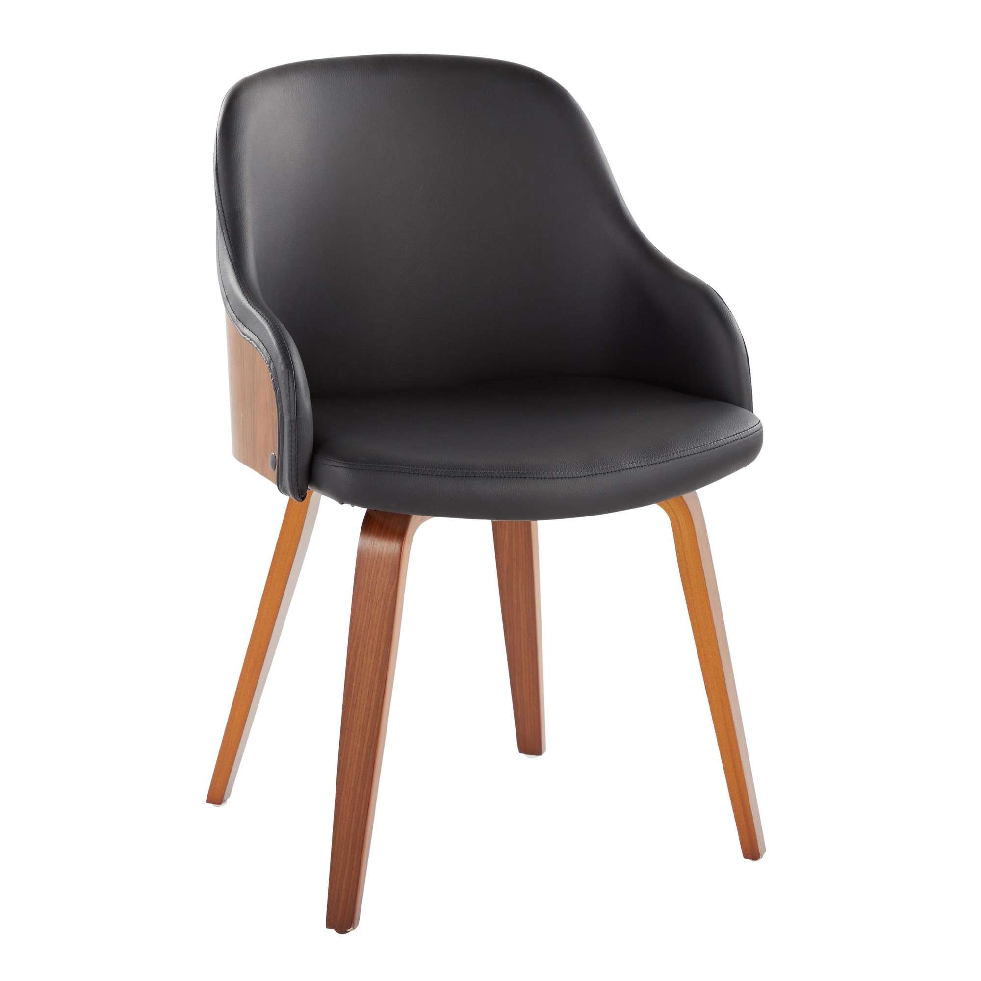 Bacci Walnut Wood Black Faux Leather Mid-Century Modern Chair 2 Bacci Walnut Wood Black Faux Leather Mid-Century Modern Chair - Image 2