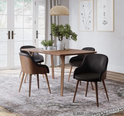 Bacci Walnut Wood Black Faux Leather Mid-Century Modern Chair