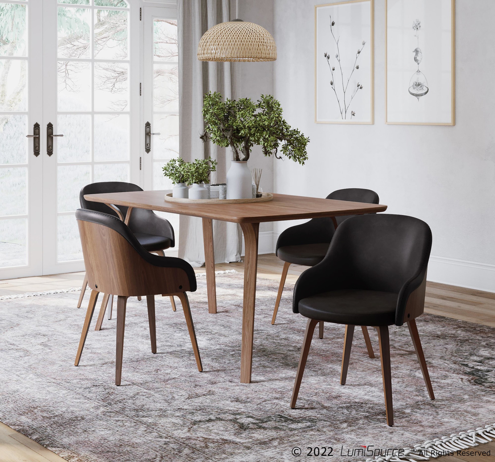 Bacci Walnut Wood Black Faux Leather Mid-Century Modern Chair 1 Bacci Walnut Wood Black Faux Leather Mid-Century Modern Chair