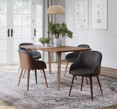 Bacci Walnut Wood Brown Faux Leather Mid-Century Modern Chair