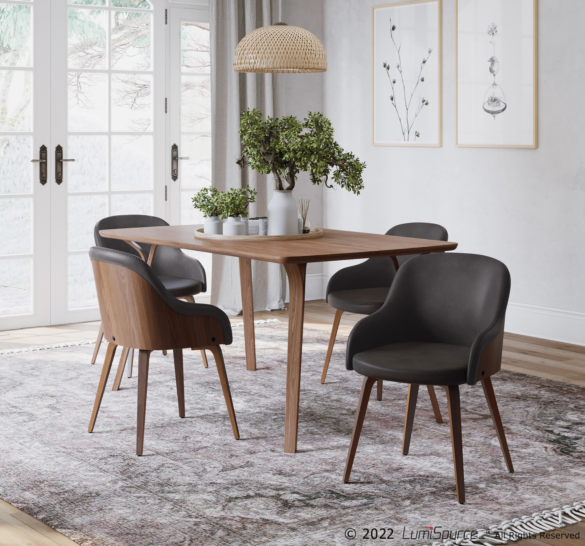 Bacci Walnut Wood Brown Faux Leather Mid-Century Modern Chair 1 Bacci Walnut Wood Brown Faux Leather Mid-Century Modern Chair