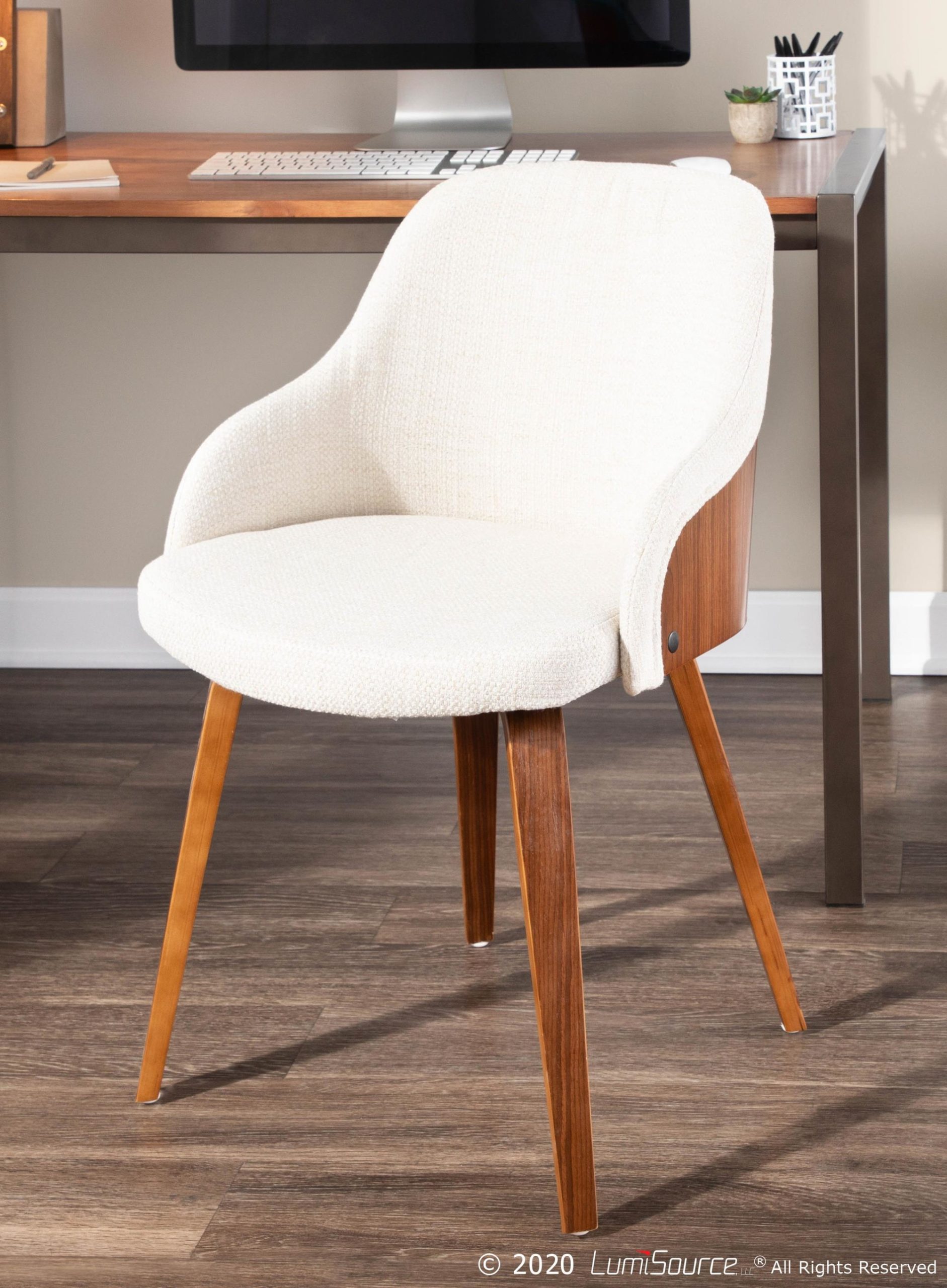 Bacci Walnut and Cream Mid-Century Modern Accent Chair 2 Bacci Walnut and Cream Mid-Century Modern Accent Chair - Image 2