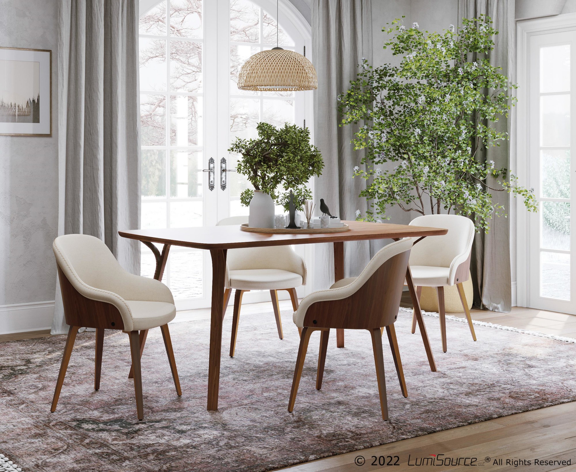 Bacci Walnut and Cream Mid-Century Modern Accent Chair 1 Bacci Walnut and Cream Mid-Century Modern Accent Chair