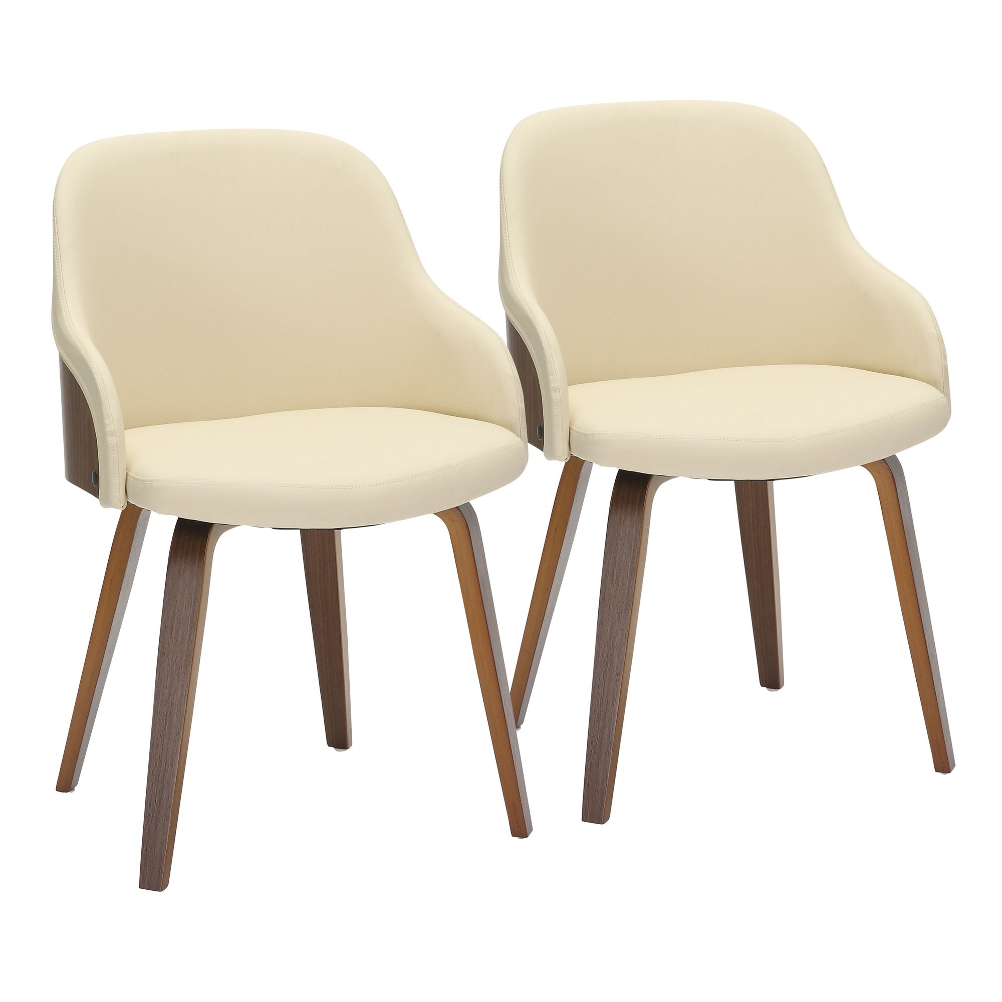 Bacci Walnut and Cream Mid-Century Modern Accent Chairs 2 Bacci Walnut and Cream Mid-Century Modern Accent Chairs - Image 2