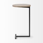 Ballatine 15L x 15W x 27H Brown Wood Round Top w/ Black Metal Base Accent Table